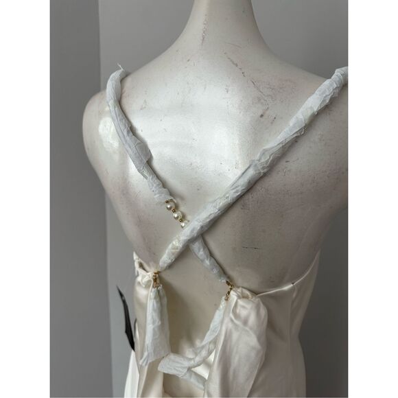 NWT Retrofete Cowl Neck Open Back Pearl Strap Electra Maxi Dress White Medium $5 - Picture 9 of 13